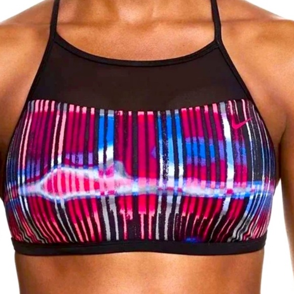 NWT Nike Women’s High-Neck Bikini Top black and gray size Large - Picture 2 of 7